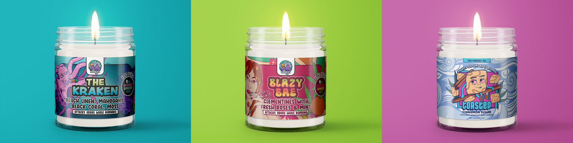 The Modest&Co Odor Fighting Candles combine novelty & cleaner burning ingredients for a unique novelty candle! Our vegan wax - coconut apricot - creates a stronger, longer, & cleaner burn time while killing odors!