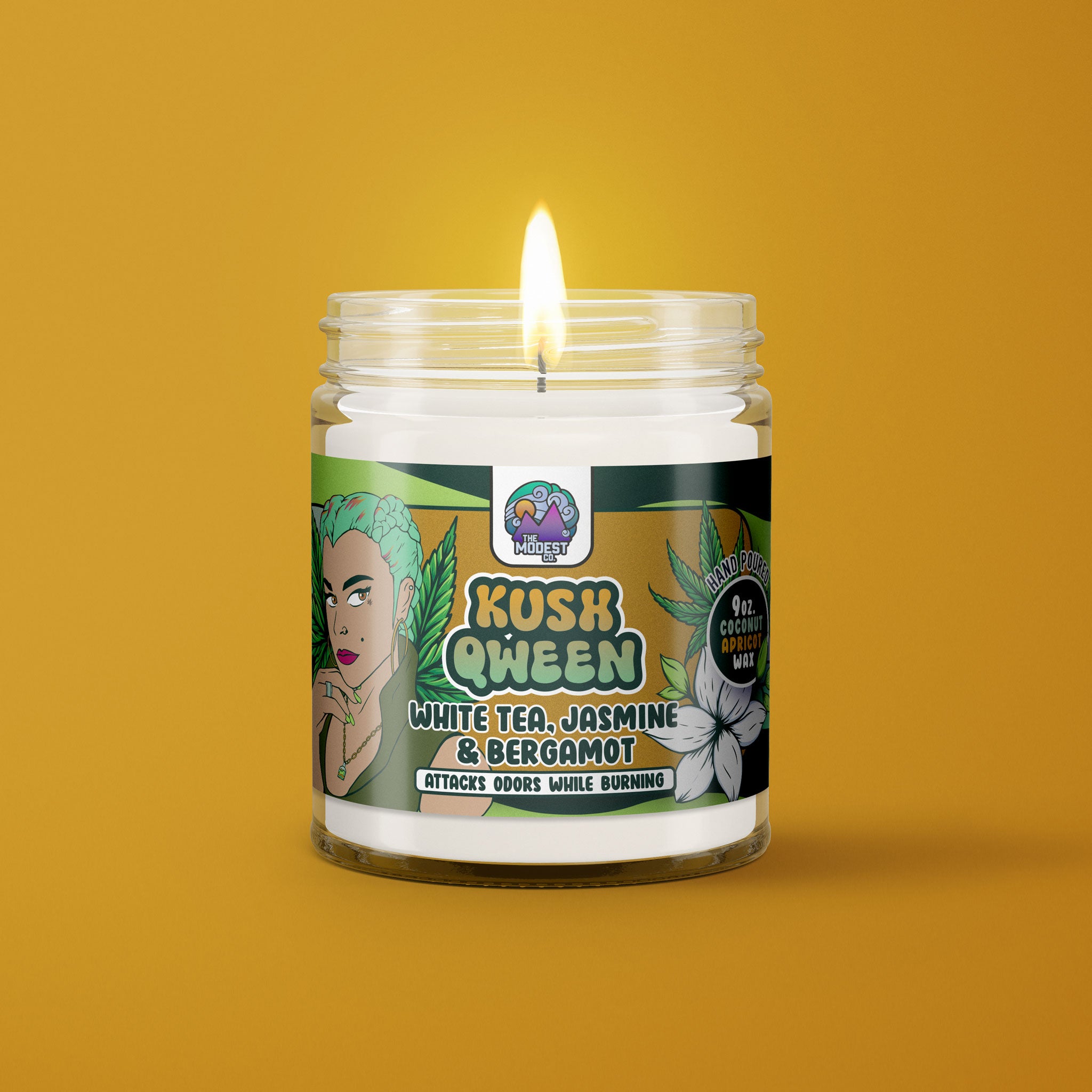 Kush Qween Odor Neutralizing Candle - Jasmine White Tea w/Bergamot