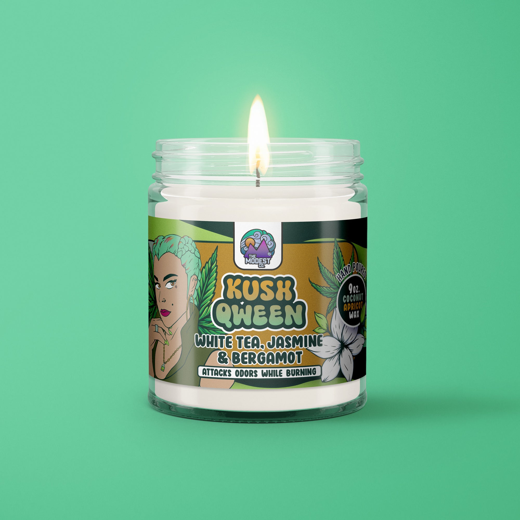 Kush Qween Odor Neutralizing Candle - Jasmine White Tea w/Bergamot