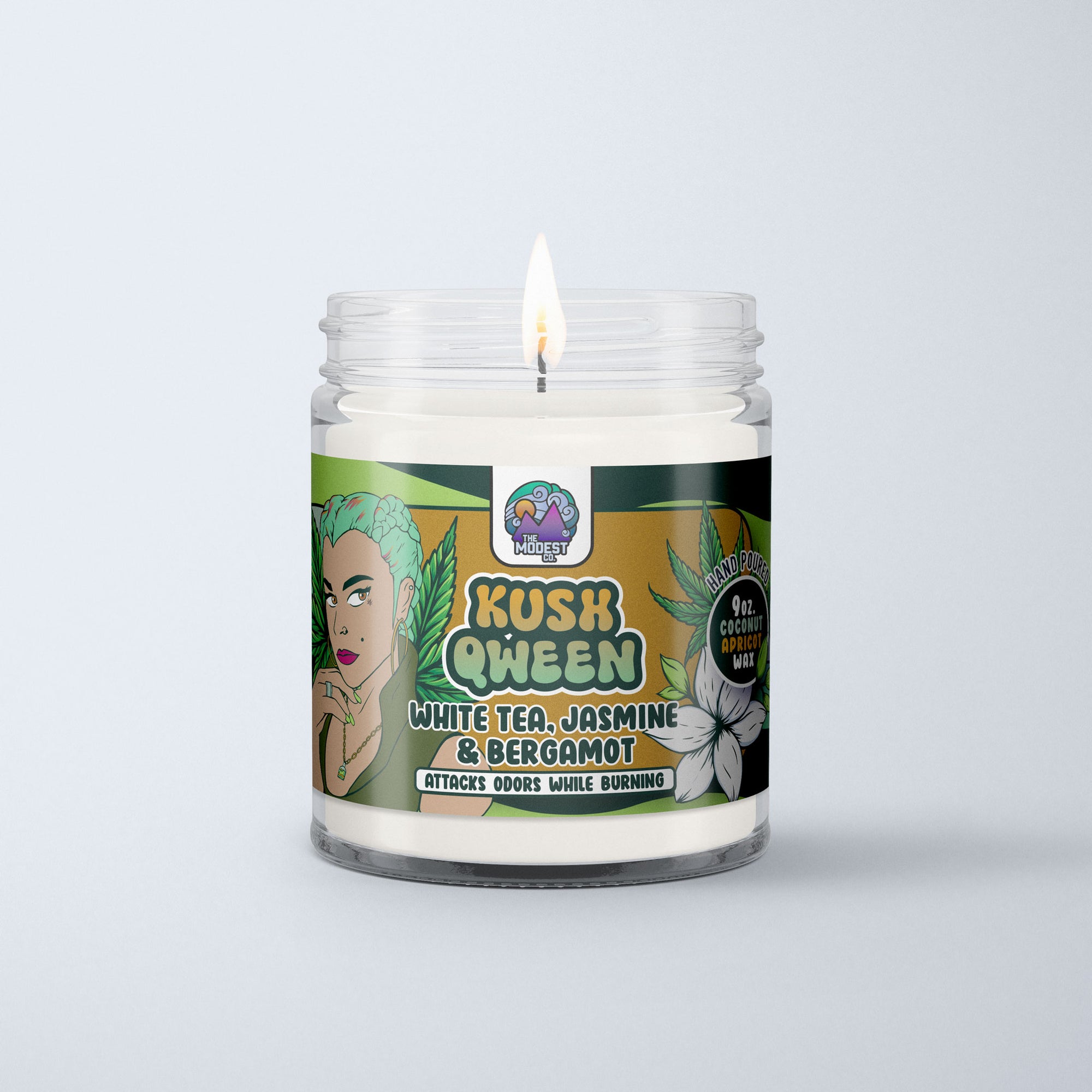 Kush Qween Odor Neutralizing Candle - Jasmine White Tea w/Bergamot
